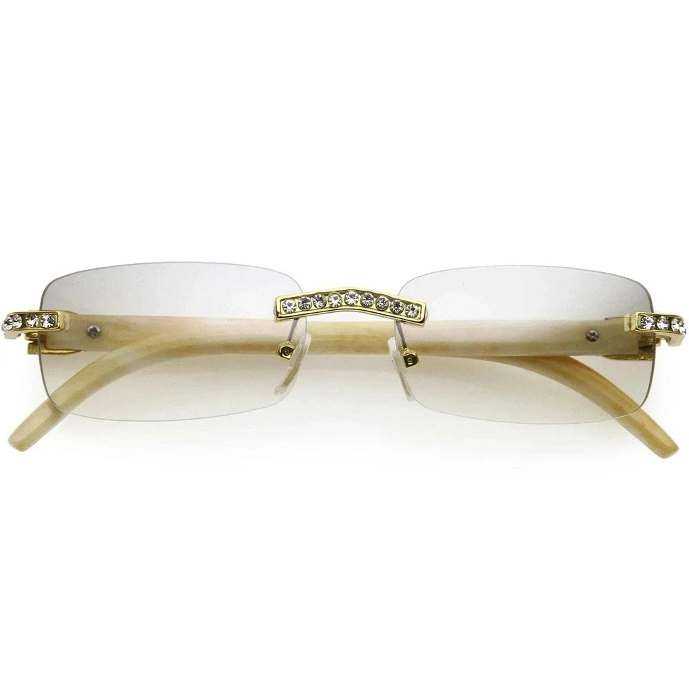 Rimless Sunglasses Gold‎ Rhinestone Accents Fashion Clear Eyewear Men Lentes New